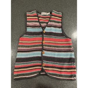 Vintage Concrete Mix Crochet‎ Striped Sweater Vest Colorful Boho Hippie XL
